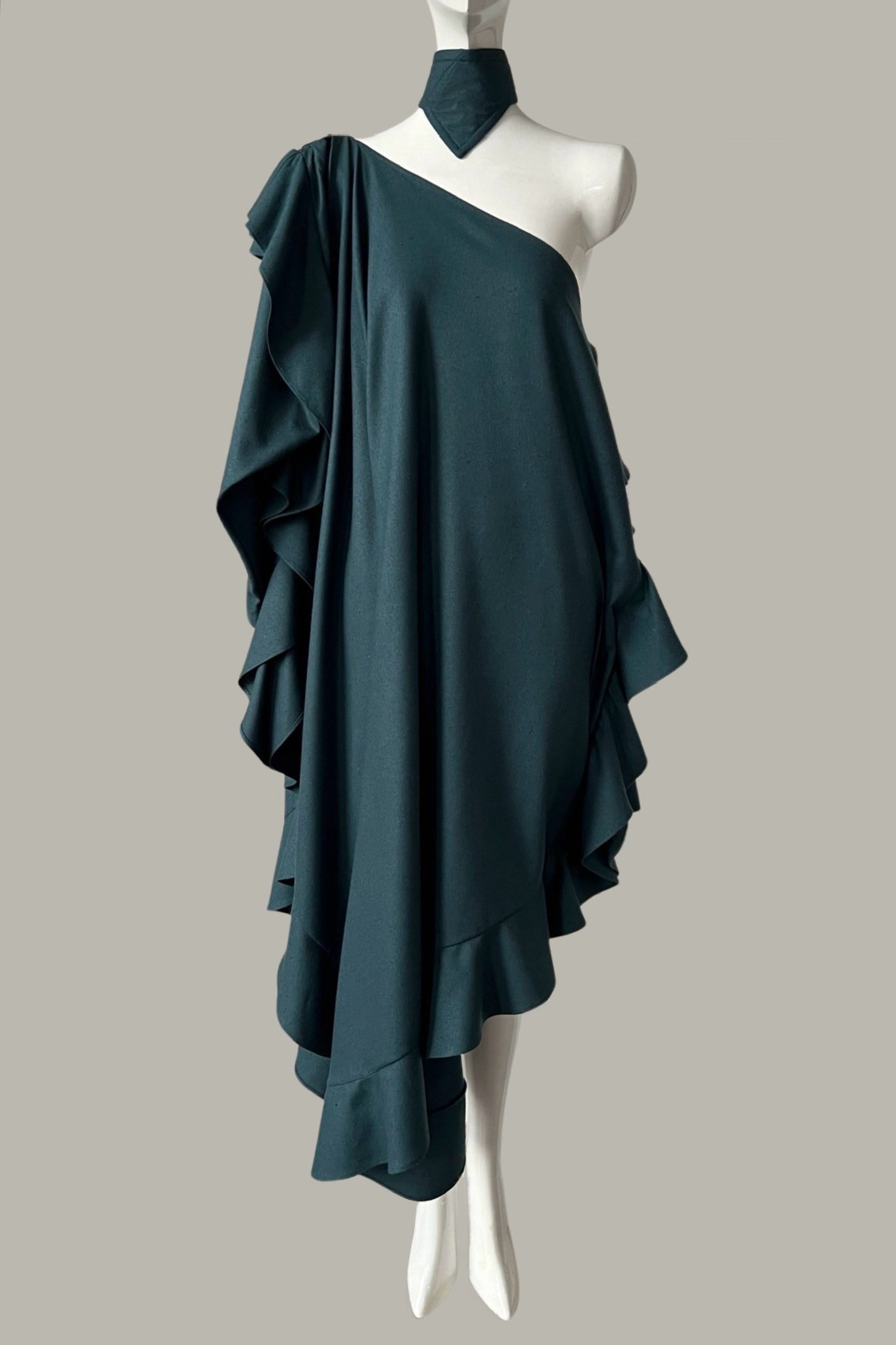 The Queen’s Kaftan with Trapunto Belt Teal Raw Silk