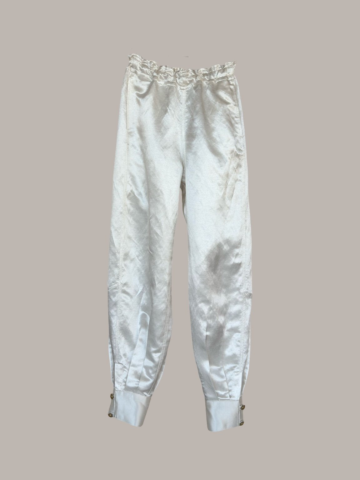 Cuffed Pantaloon in Pearl Hemp Silk Charmeuse