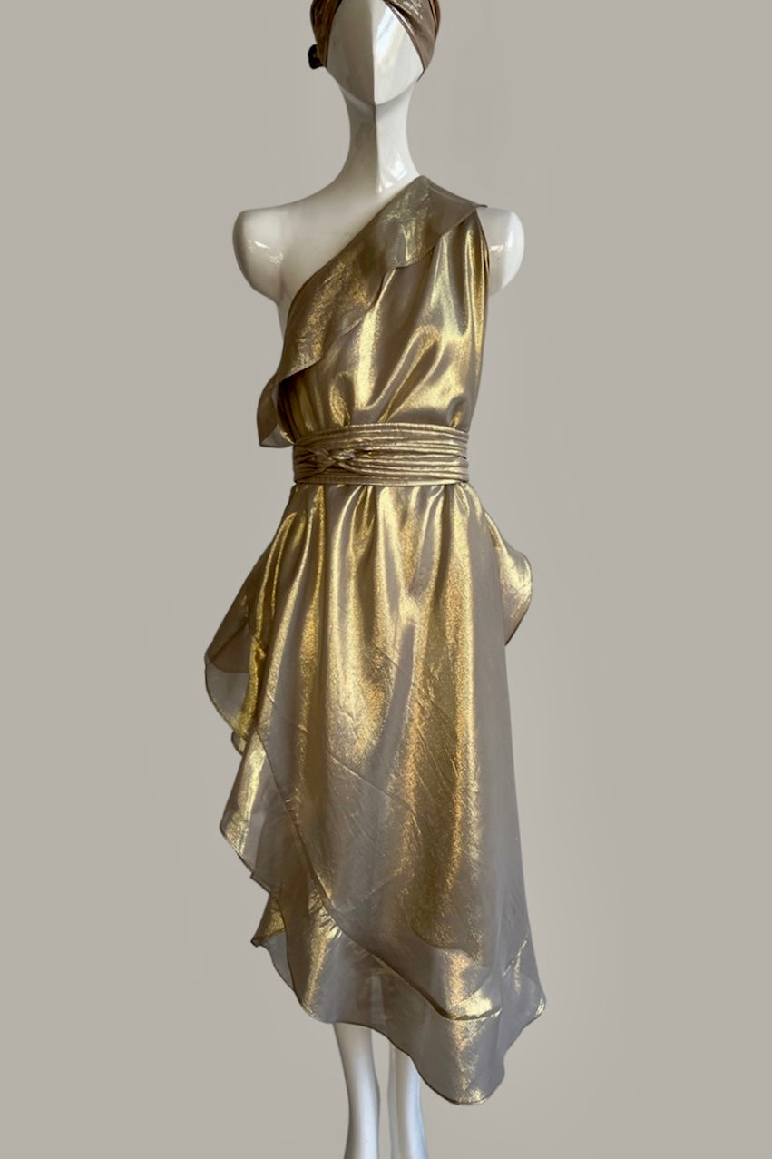 Ruffle Kaftan with Quilted Obi Belt Gold Taupe Silk Lame' {Made to Order} Ruffle Kaftan with Quilted Obi Belt Gold Taupe Silk Lame' {Made to Order}