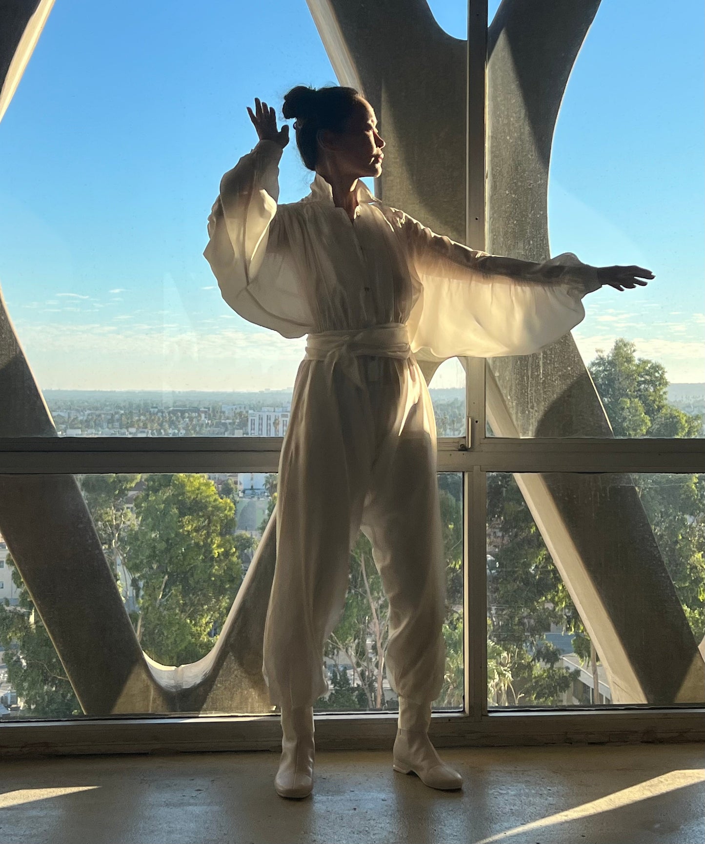 Rimbaud Jumpsuit with Infinite Sash Belt Teal Green Silk {Made to Order}