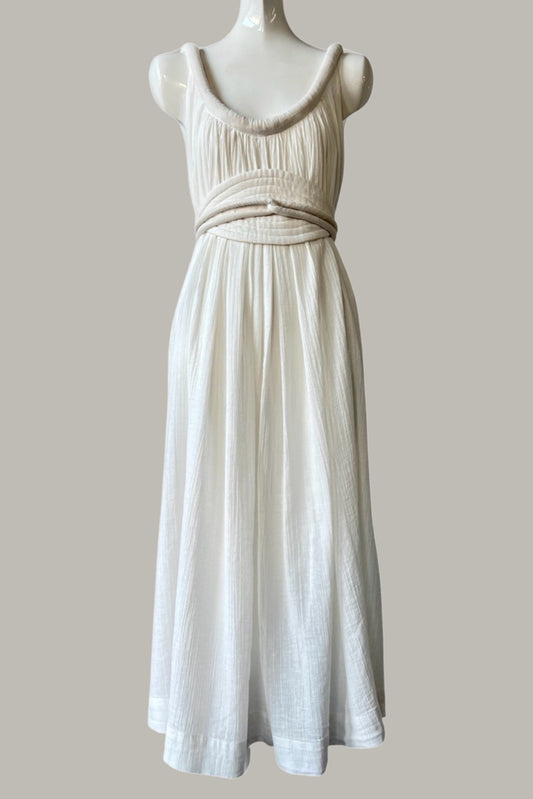 Sahara Chemise Dress with Oval Obi Belt in Quartz Linen/Cotton