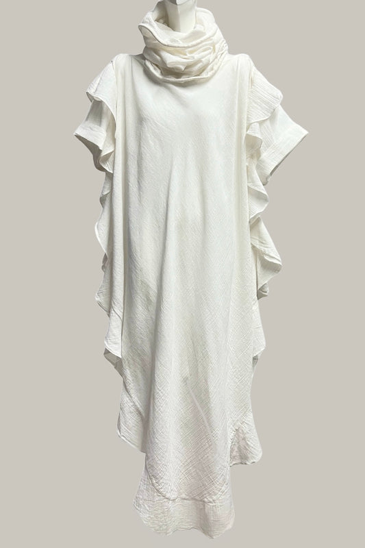 Ruffle Kaftan with Sleeves in Quartz Linen/Cotton