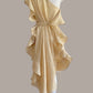 Ruffle Kaftan with Quilted Belt Natural Shell Raw Silk Stripe {Made to Order}
