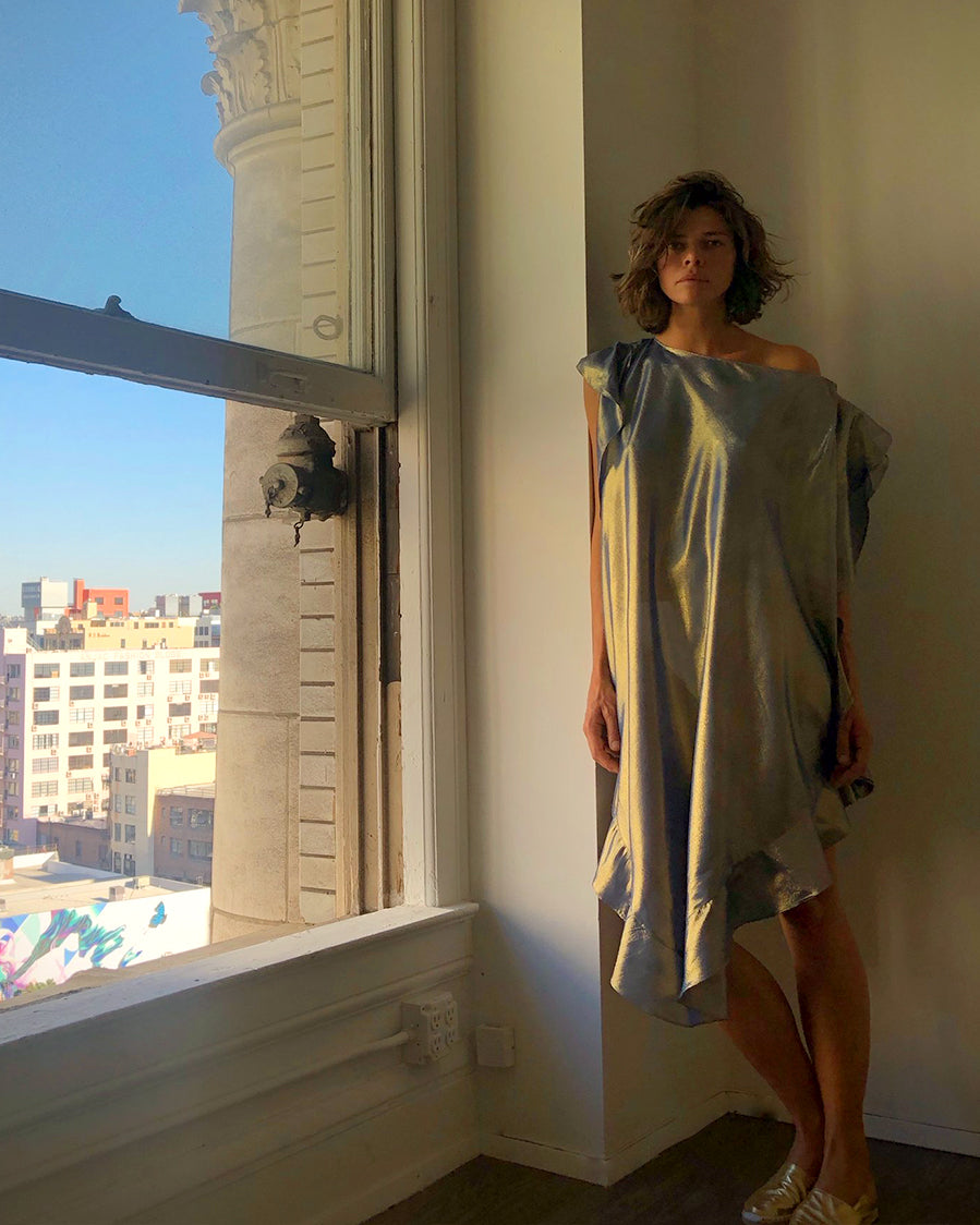 Convertible Ruffle Kaftan in Midnight Gold Silk Lame' with Infinite Bandaeu {Made to Order}