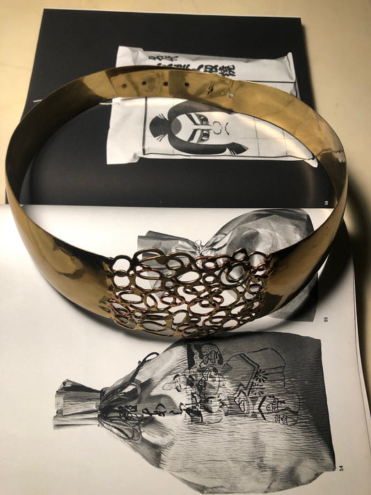 Brass Metal Gold Brutalist Handcrafted Sculptural Adjustable Waist Belt
