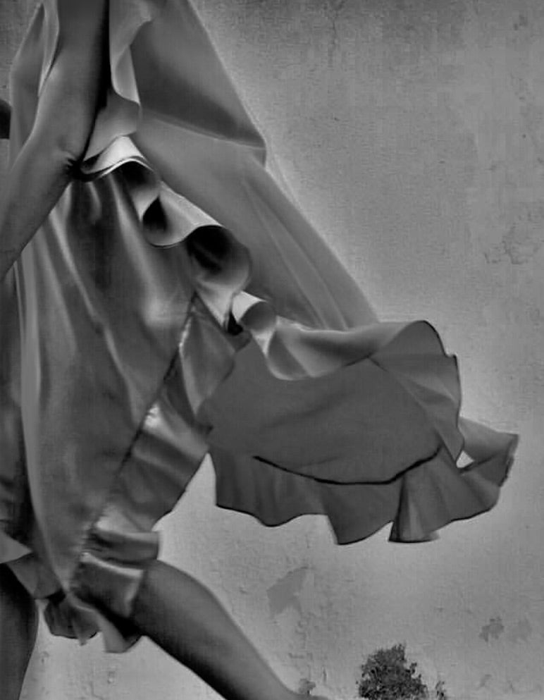 Ruffle Kaftan with Quilted Belt Black Parachute Silk {Made to Order}