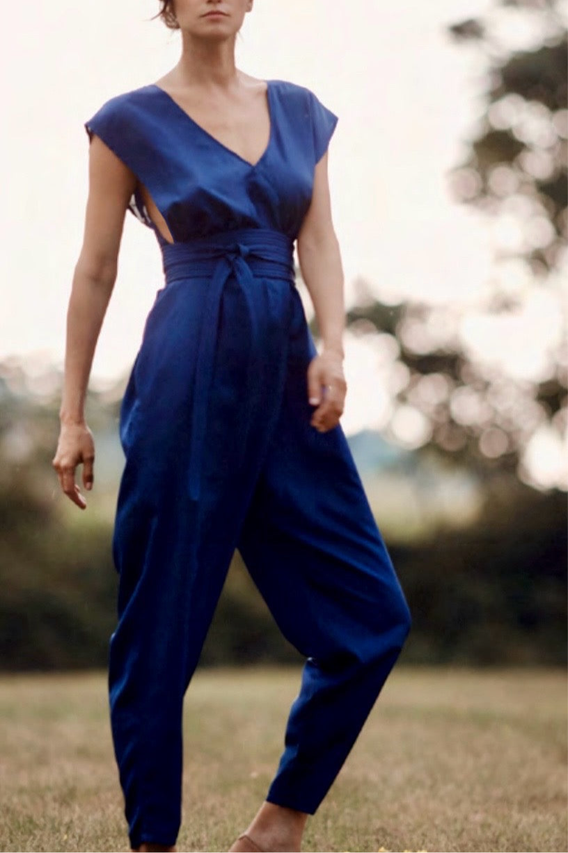 Origami Jumpsuit Royal Blue Parachute Silk {Made to Order}