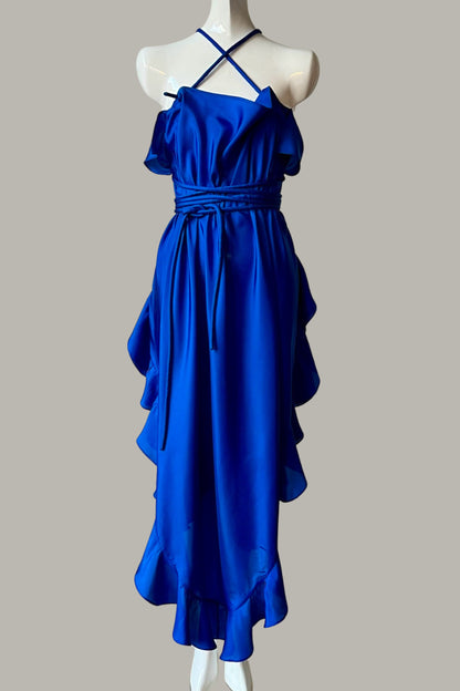 Infinite Ruffle Rope Kaftan Royal Blue Silk {Made to Order}