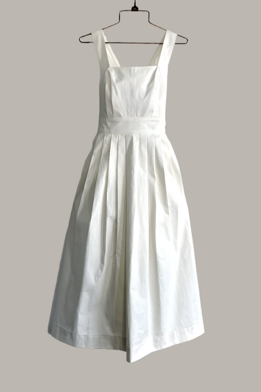 Limited Edition Traveling Pinafore Dress in Off White Linen