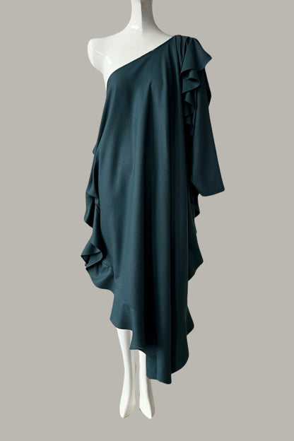 The Queen’s Kaftan with Trapunto Belt Teal Raw Silk