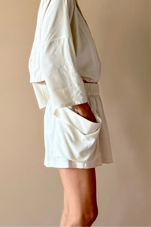 Traveling Pocket Mini Skirt Ivory Raw Silk