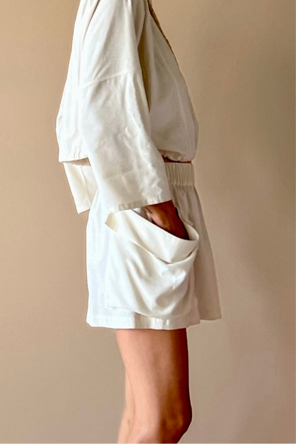 Traveling Pocket Mini Skirt Ivory Raw Silk