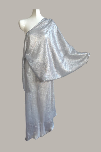 Infinite Mantaray Gown Silk Chiffon Lamé in Silver/Steel  {Made to Order}