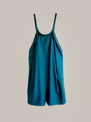 Swanfold Shorts Jumpsuit Teal Raw Silk