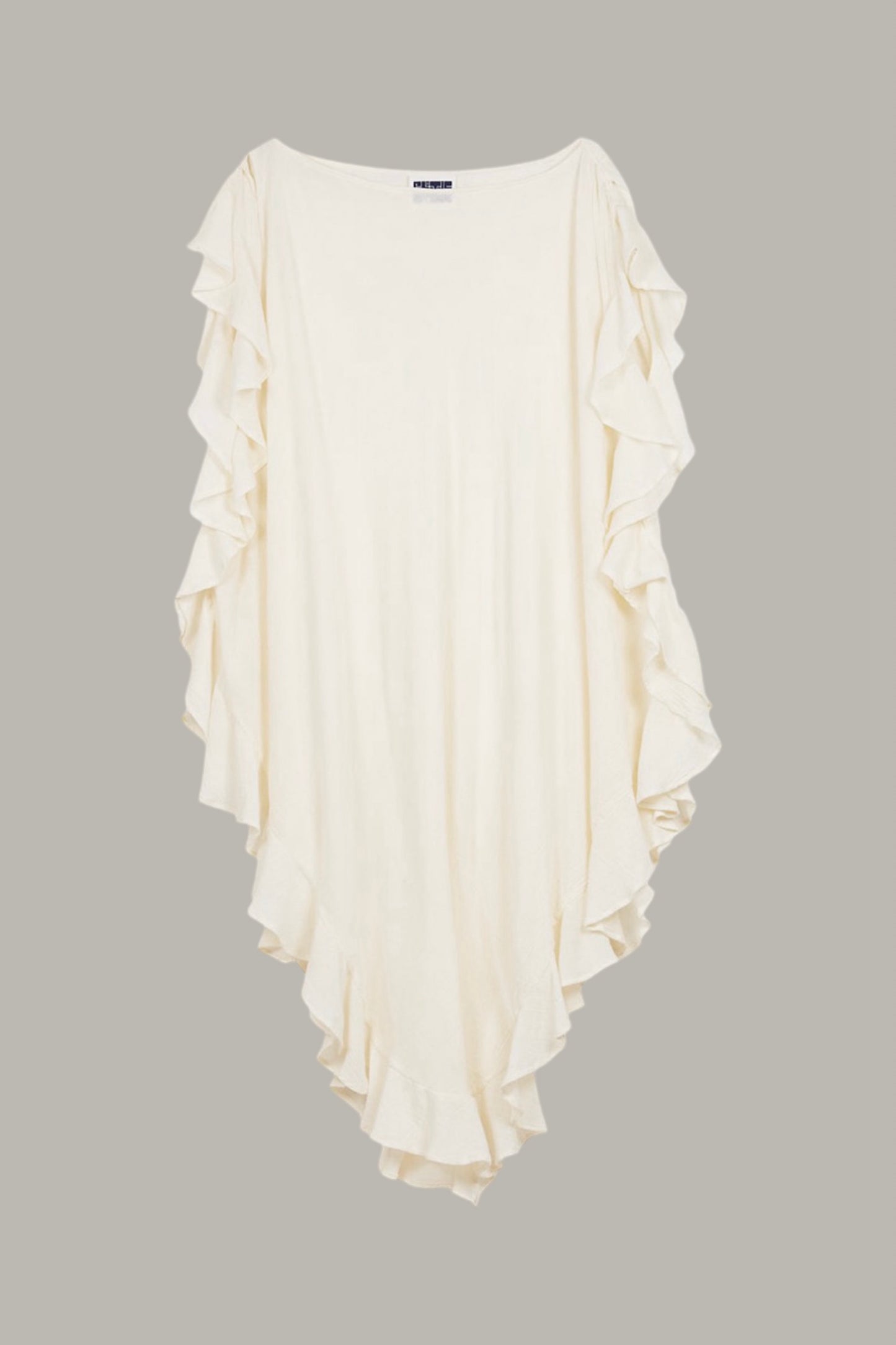 Ruffle Kaftan with Quilted Obi Belt Vanilla Cotton Gauze