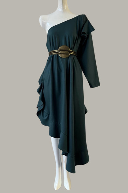 The Queen’s Kaftan with Trapunto Belt Teal Raw Silk