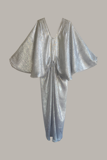 Infinite Mantaray Gown Silk Chiffon Lamé in Silver/Steel  {Made to Order}