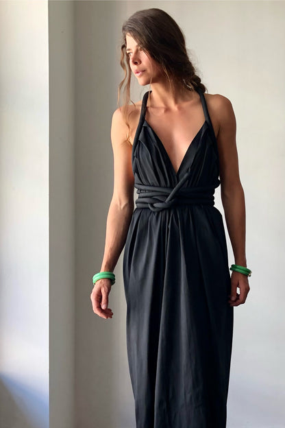 Infinite Rope Dress Long Black Silk Taffeta {Made to Order}