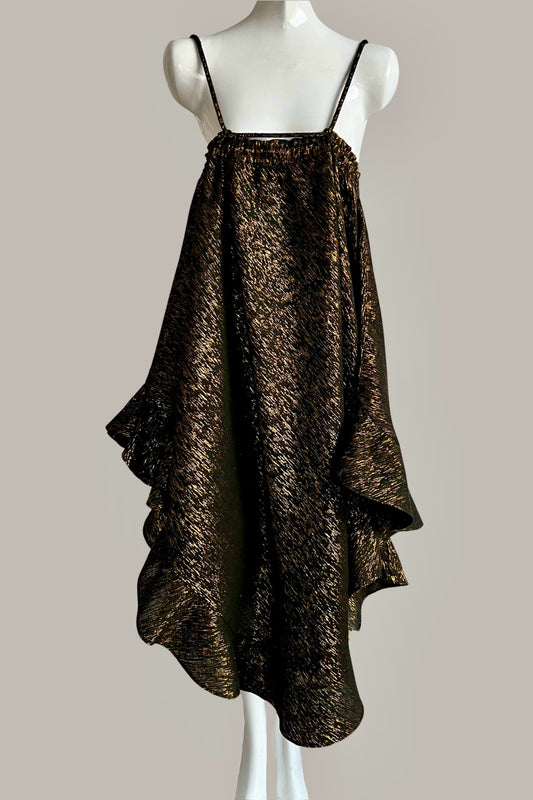 Black and Gold Asymmetrical Tweed Dress