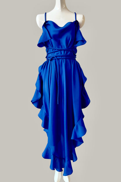 Infinite Ruffle Rope Kaftan Royal Blue Silk {Made to Order}