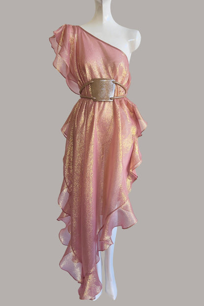 Ruffle Kaftan in Gold Grapefruit Silk Chiffon Lame' {Made to Order}