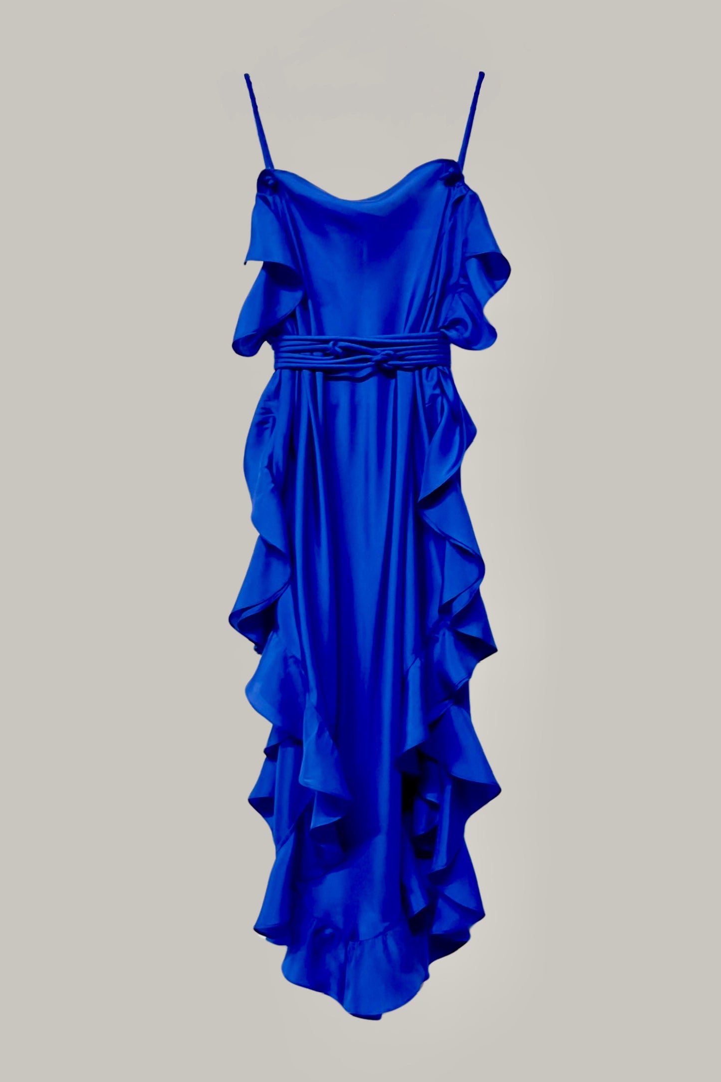 Infinite Ruffle Rope Kaftan Electric Blue Silk {Made to Order} electric feathers Infinite Ruffle Rope Kaftan Electric Blue Silk {Made to Order} electric feathers