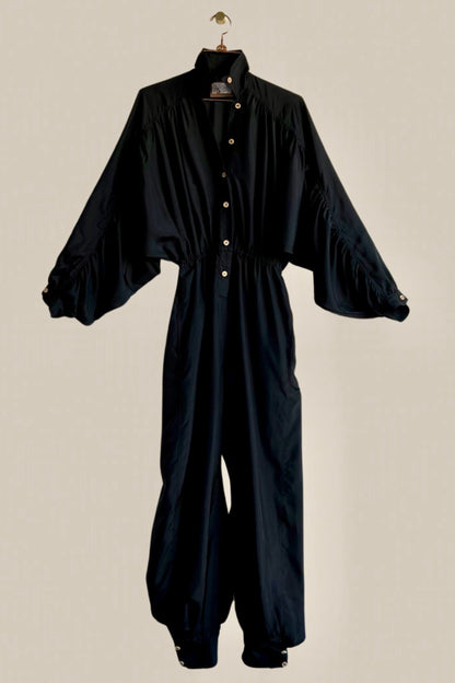 Rimbaud Jumpsuit with Infinite Sash Belt Black Parachute Silk {Made to Order}