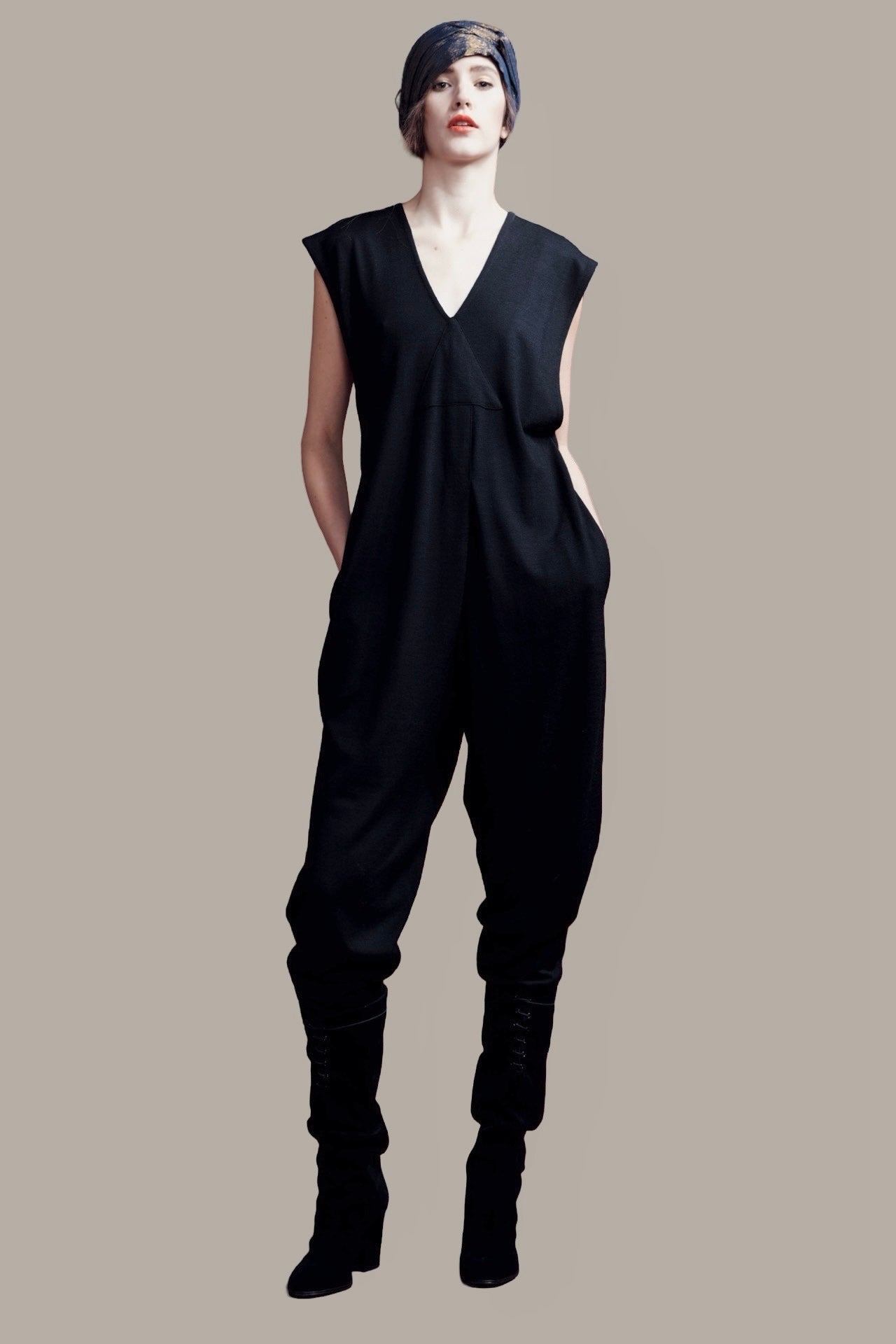 Origami Jumpsuit Black Raw Silk {Made to Order}