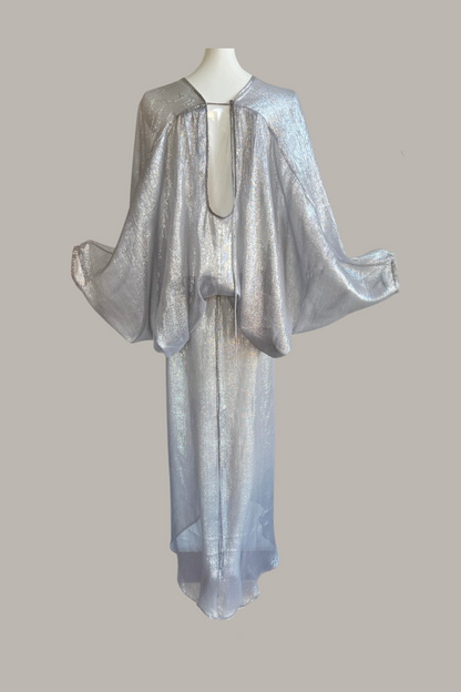 Infinite Mantaray Gown Silk Chiffon Lamé in Silver/Steel  {Made to Order}