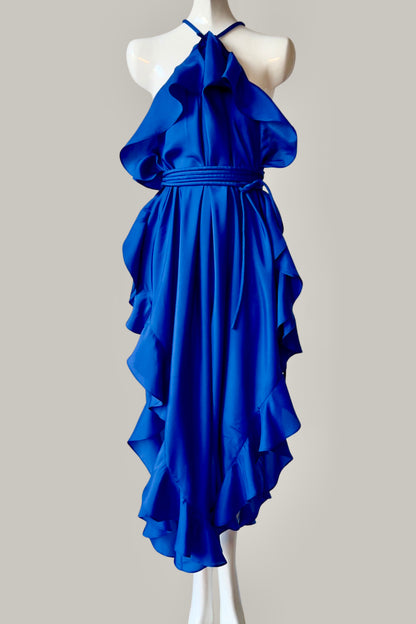 Infinite Ruffle Rope Kaftan Royal Blue Silk {Made to Order}