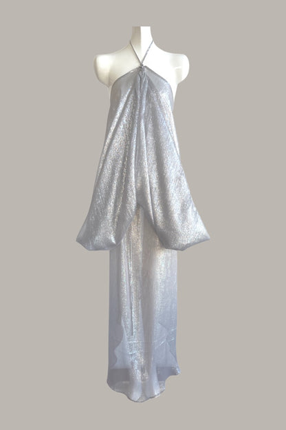 Infinite Mantaray Gown Silk Chiffon Lamé in Champagne {Made to Order}