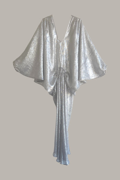 Infinite Mantaray Gown Silk Chiffon Lamé in Silver/Steel  {Made to Order}