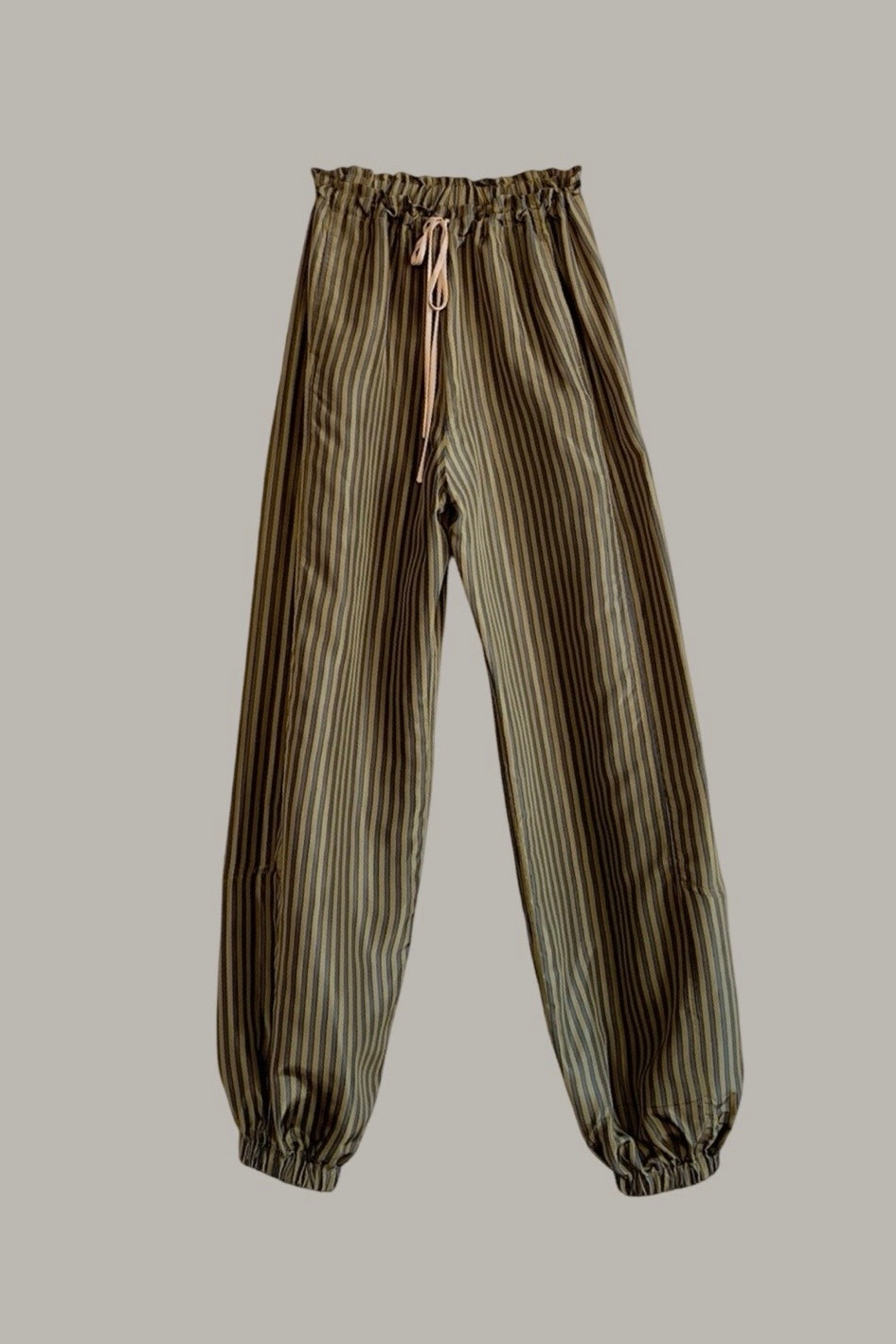 Genie Pant Olive Sage Stripe Parachute Silk