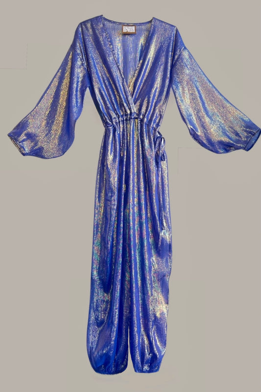 Kimono Jumpsuit Azure Blue Silk Chiffon Lame’ {Made to Order}
