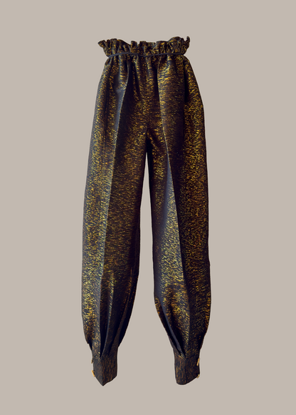 Cuffed Pantaloon in Black Gold Silk Lame {Made to Order}