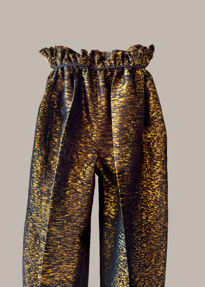Cuffed Pantaloon in Black Gold Silk Lame {Made to Order}