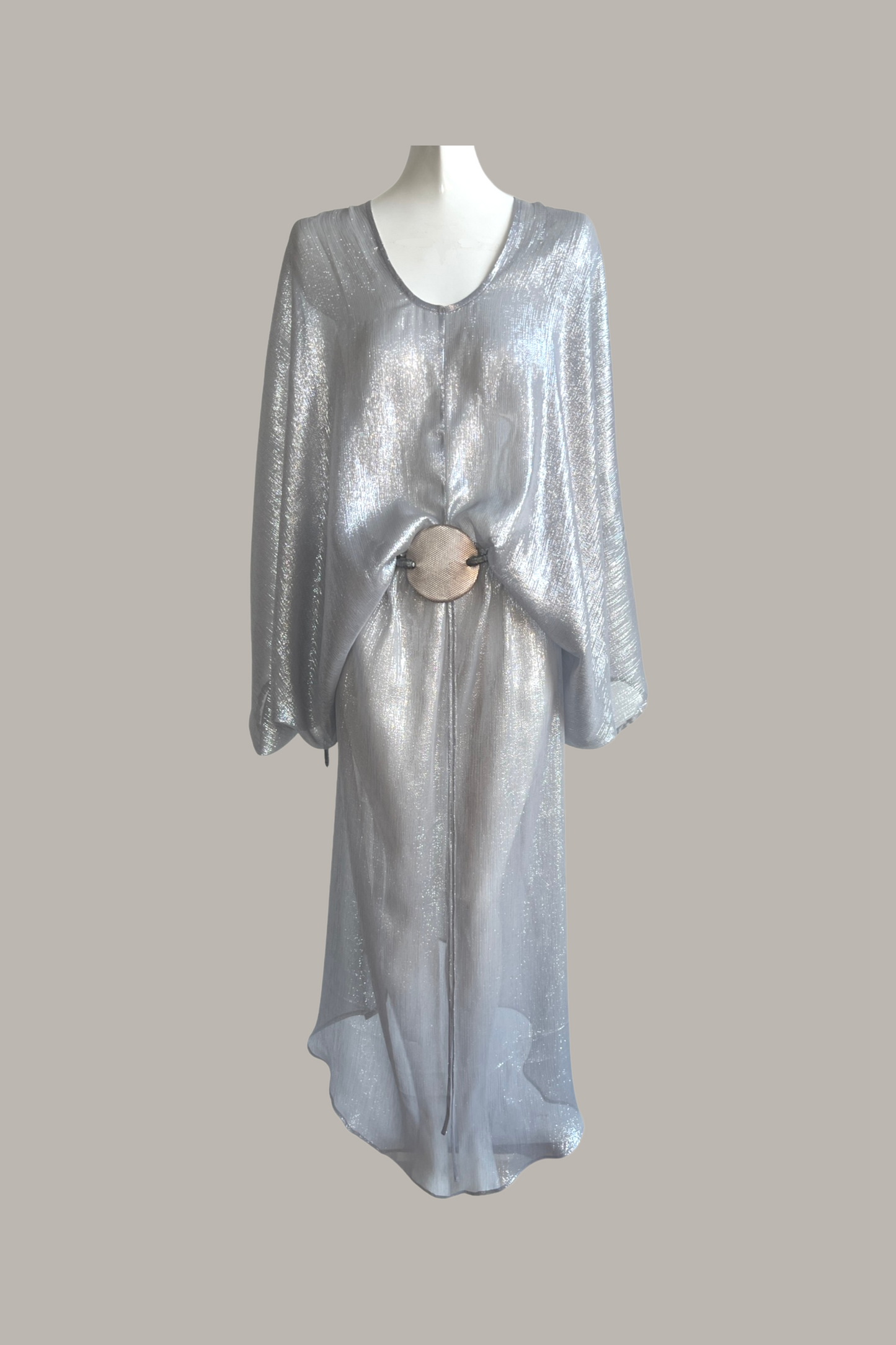 Infinite Mantaray Gown Silk Chiffon Lamé in Silver/Steel Grey {Made to Order}