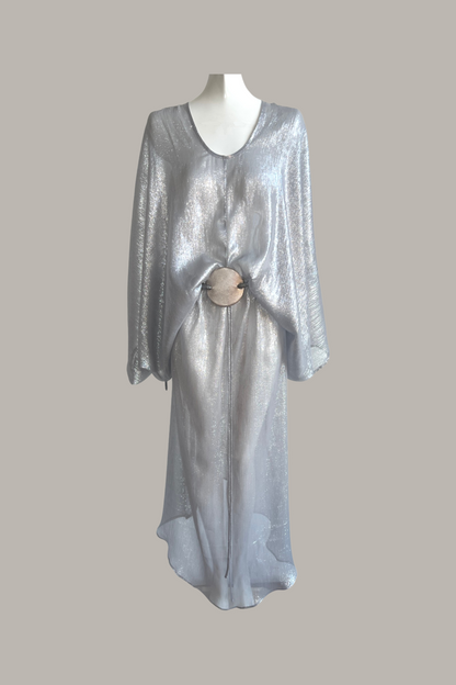 Infinite Mantaray Gown Silk Chiffon Lamé in Silver/Steel  {Made to Order}