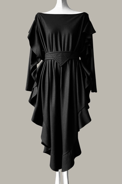 The Queen’s Kaftan with Quilted Trapunto Raw Silk in Black Kohl