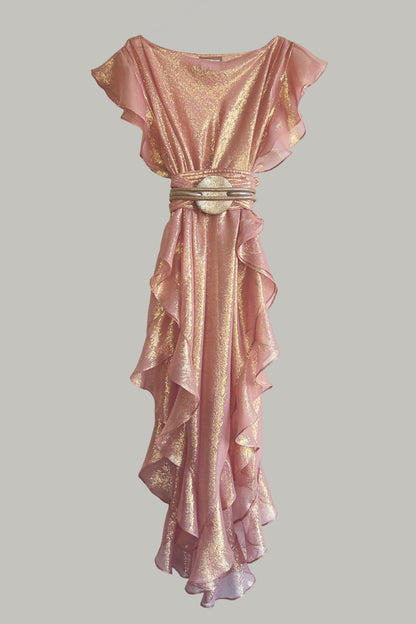 Ruffle Kaftan in Gold Grapefruit Silk Chiffon Lame' {Made to Order}