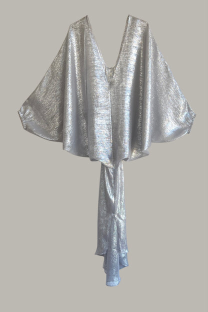 Infinite Mantaray Gown Silk Chiffon Lamé in Silver/Steel  {Made to Order}