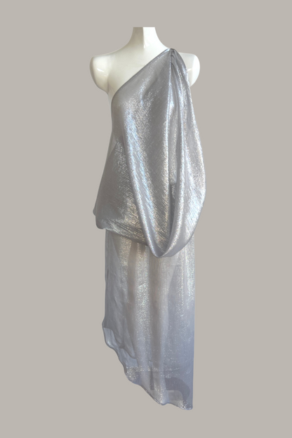 Infinite Mantaray Gown Silk Chiffon Lamé in Silver/Steel  {Made to Order}