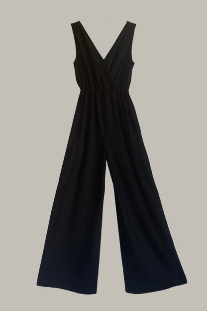 Liza Jumpsuit Black Kohl Raw Silk {Made to Order}