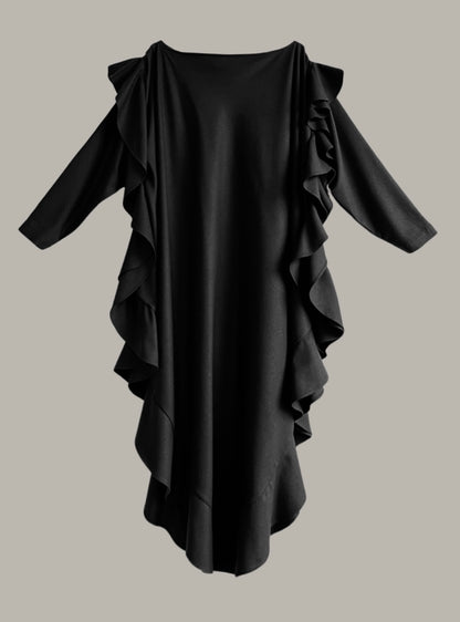 The Queen’s Kaftan with Quilted Trapunto Raw Silk in Black Kohl