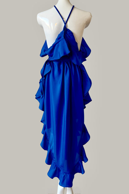 Infinite Ruffle Rope Kaftan Royal Blue Silk {Made to Order}