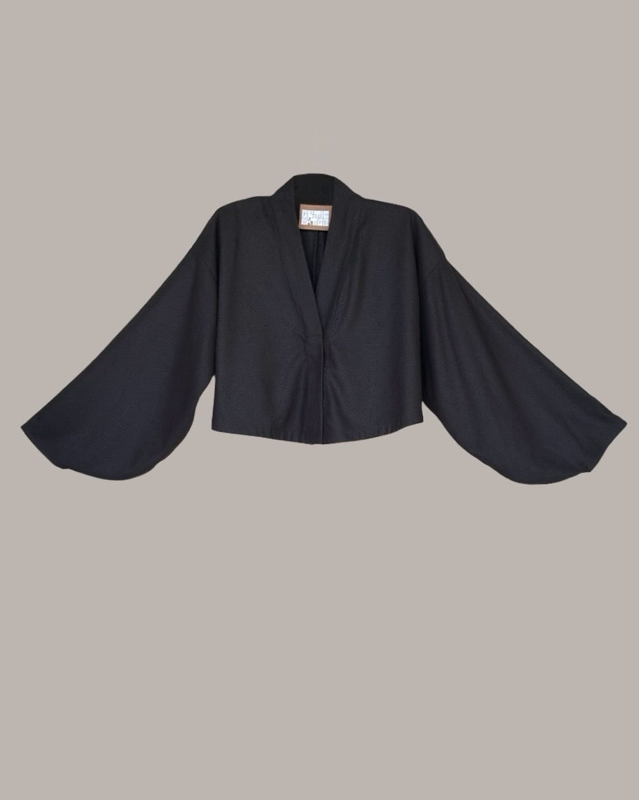 Kimono Jacket Raw Silk Black Kohl
