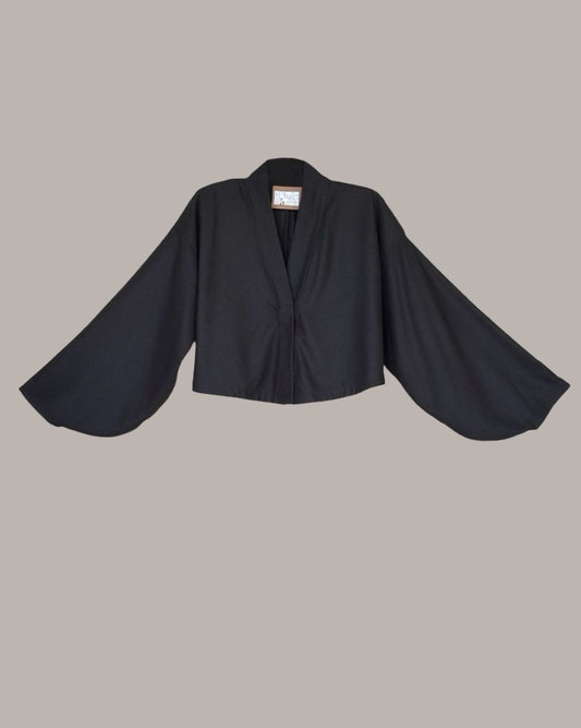 Kimono Jacket Raw Silk Black Kohl