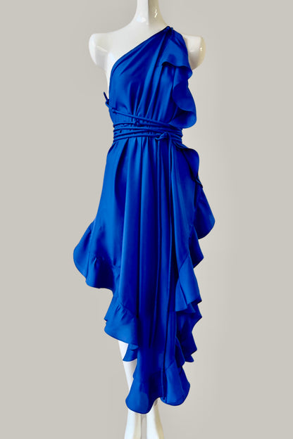 Infinite Ruffle Rope Kaftan Royal Blue Silk {Made to Order}