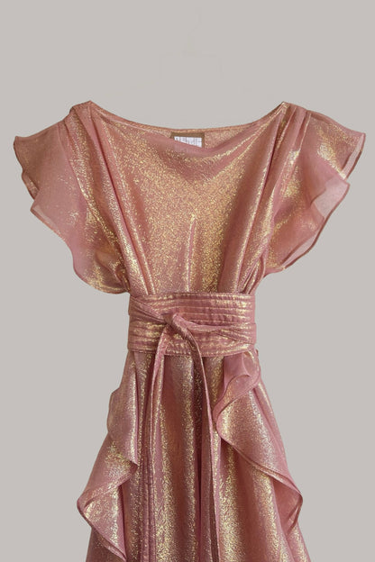 Ruffle Kaftan in Gold Grapefruit Silk Chiffon Lame' {Made to Order}