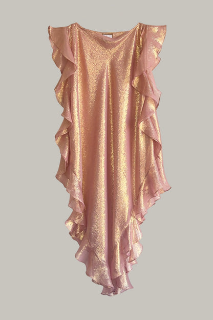 Ruffle Kaftan in Gold Grapefruit Silk Chiffon Lame' {Made to Order}